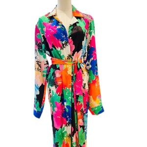 Designer Vibrant Silk Floral Bloom Midi Dress